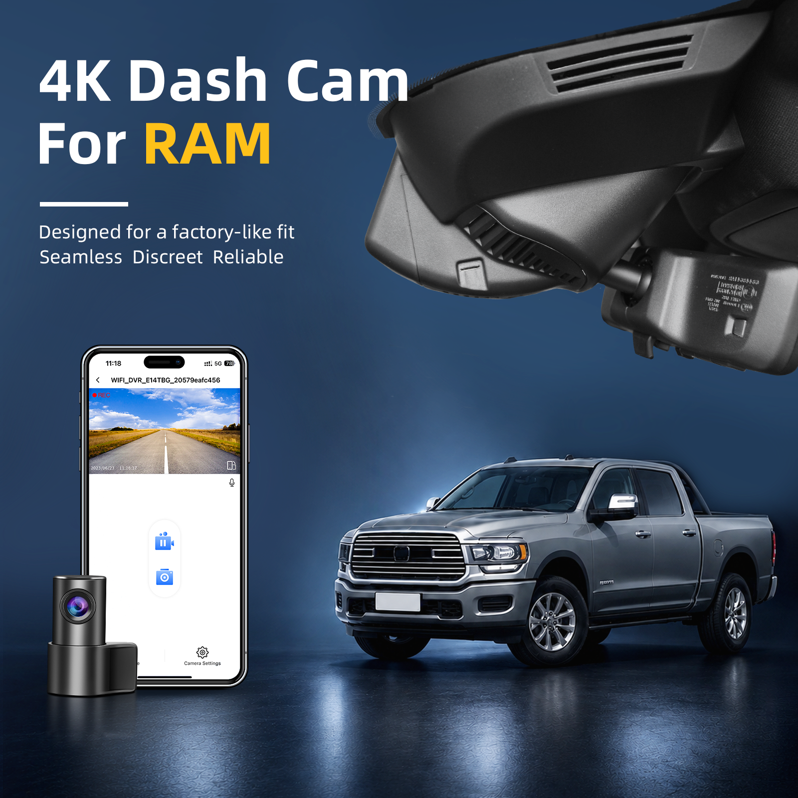 Mangoal Front 4K & Rear 2K HDR Dash Cam, Dual STARVIS 2, for Dodge RAM 2500/3500 2019-2026 (Model F)
