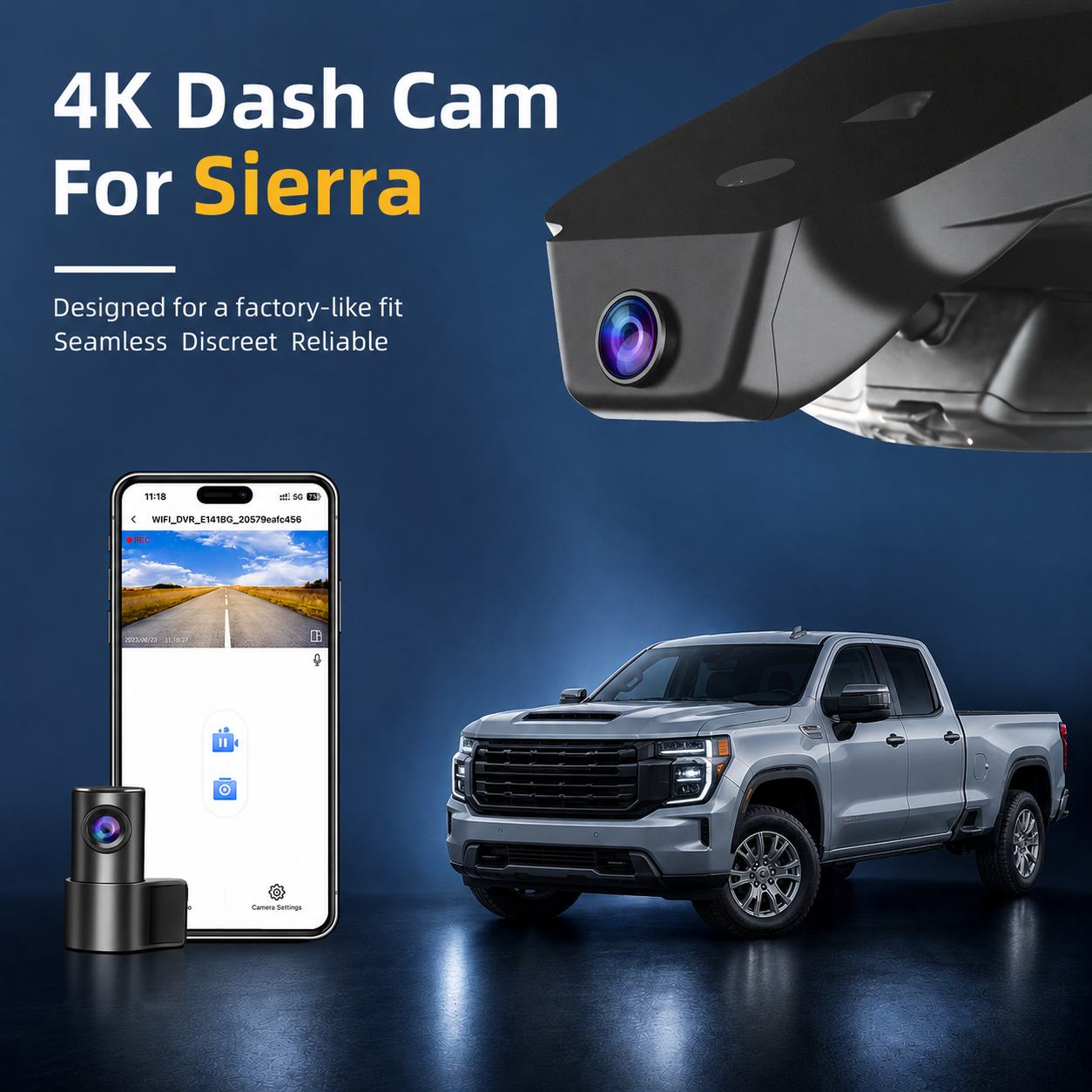 Mangoal Front 4K & Rear 2K HDR Dash Cam, Dual STARVIS 2 for GMC Sierra 1500, 2500 HD/3500 HD (Model C)