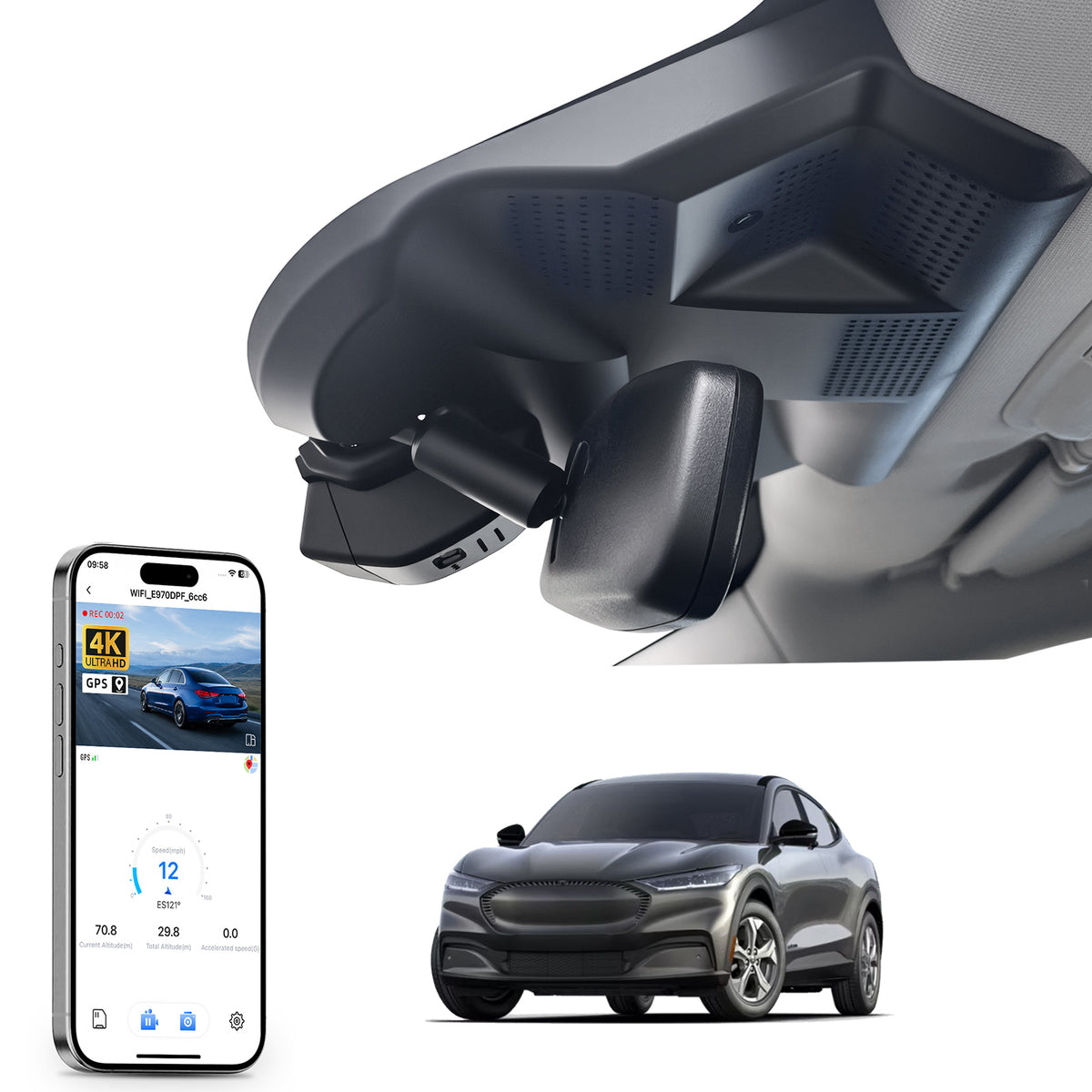 MANGOAL HDR Dash Cam STARVIS 2 for Ford Mustang mach-E 2021-2026 (LHD, Left-hand drive)