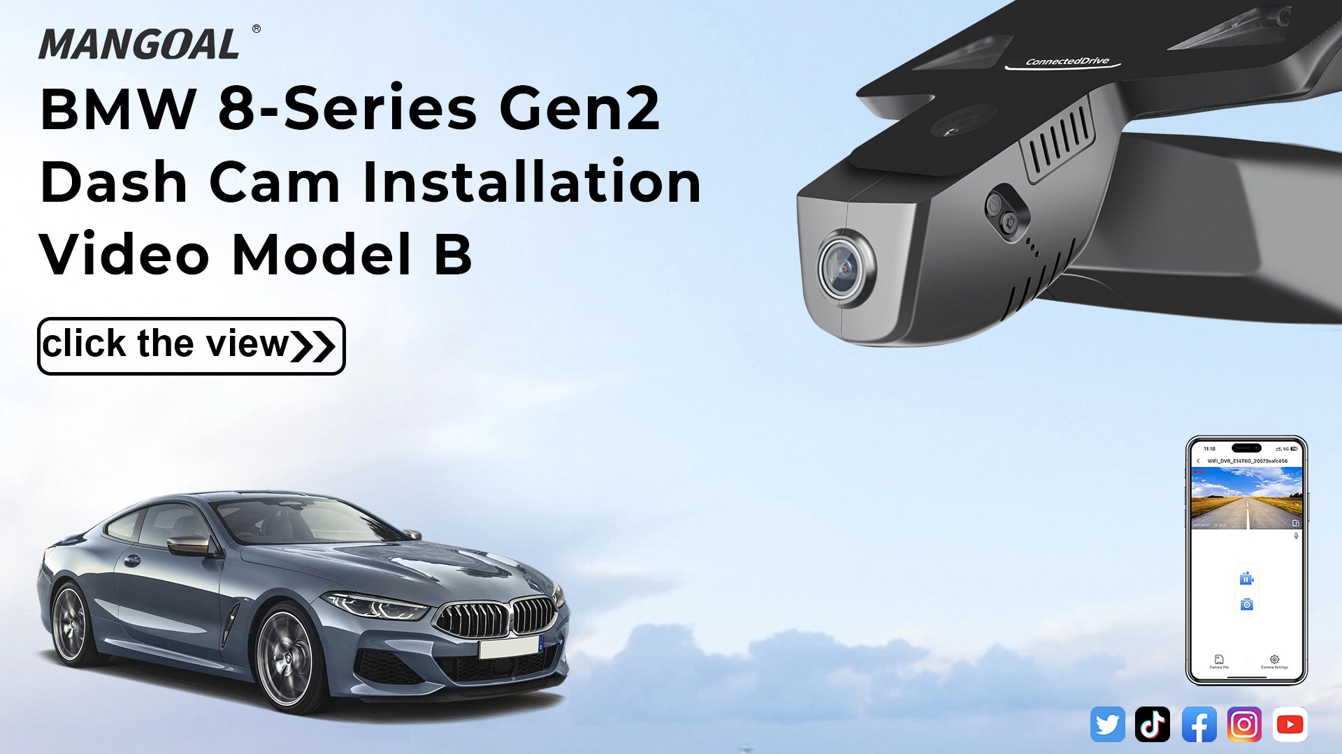 Charger la vidéo : Mangoal Front 4K &amp; Rear 2K HDR Dash Cam, Dual STARVIS 2, for BMW 8 Series Gen2 G14 G15 G16 2020-2026(Model B)