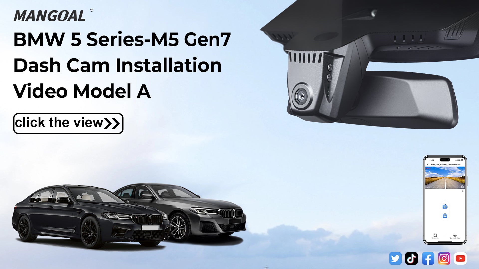 Load video: Mangoal Front 4K &amp; Rear 2K HDR Dash Cam, Dual STARVIS 2, for BMW 5 Series Gen7 G30 G31 G38 2018-2023 Select 2017 M5 F90(Model A)