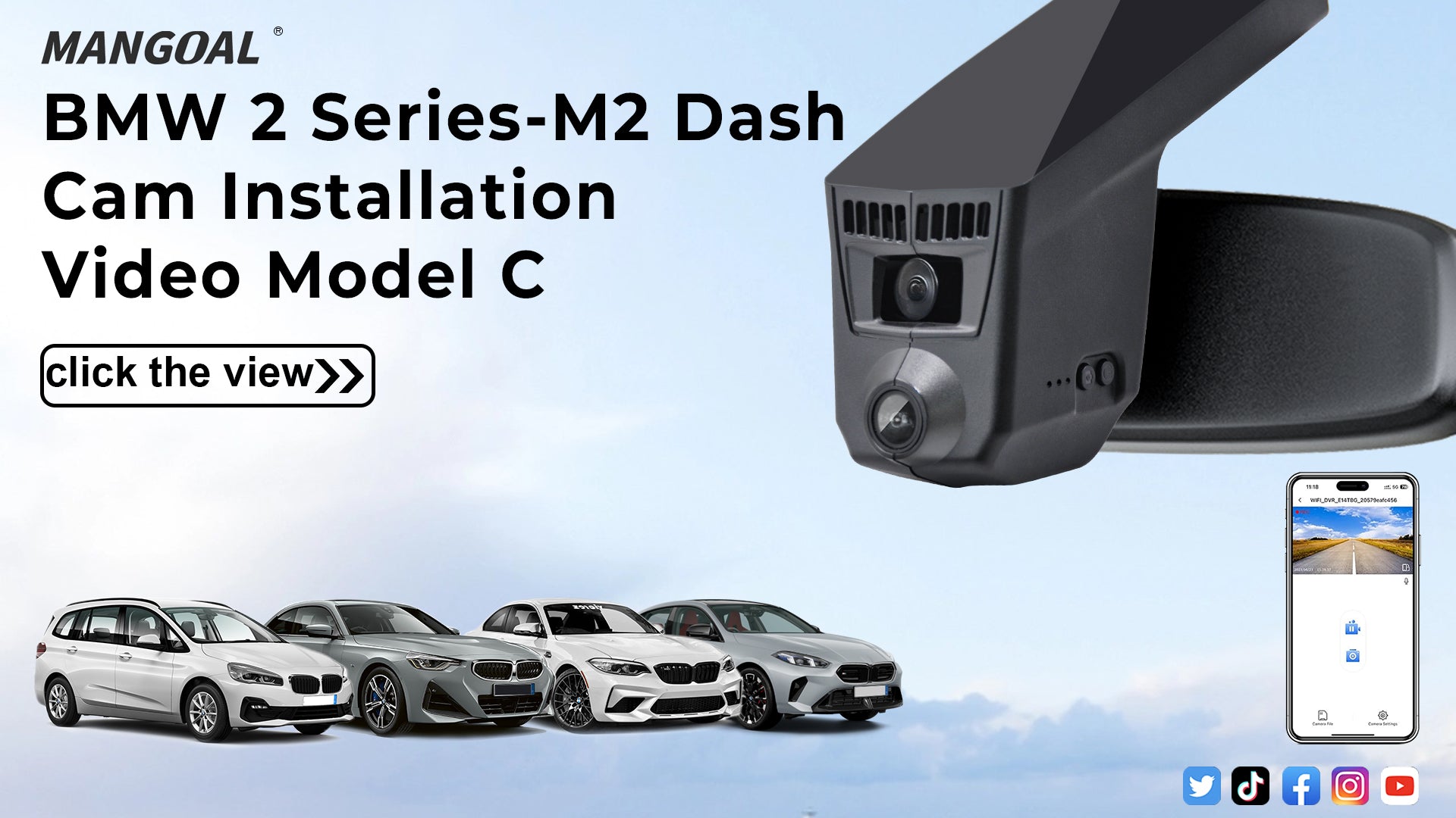 Load video: Mangoal Front 4K HDR Dash Cam STARVIS 2 for BMW 2 Series Coupé Convertible F22 F23 G42 Active Tourer Gran Tourer F45 F46 U06 Gran Coupé F44 M2 F87(Model C)