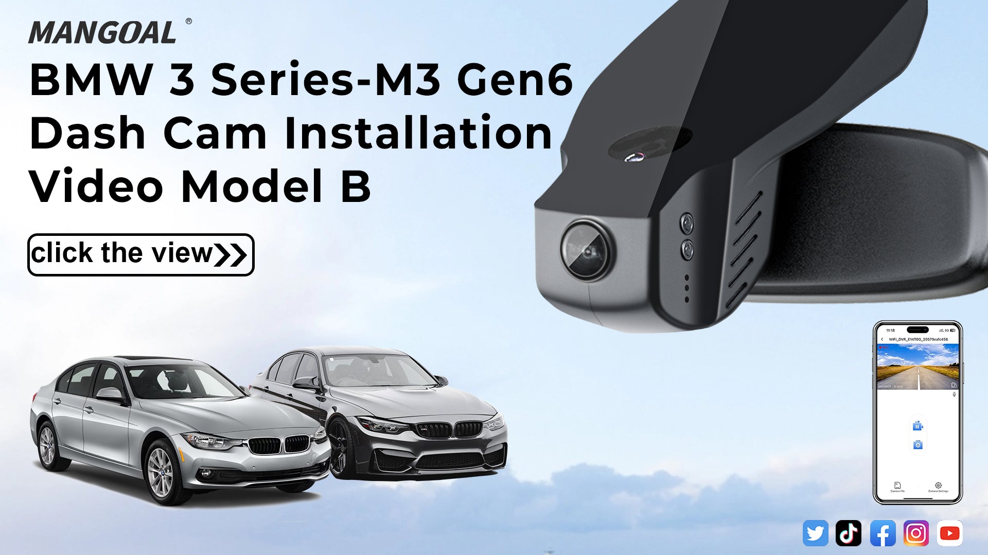 Load video: Mangoal Front 4K &amp; Rear 2K HDR Dash Cam, Dual STARVIS 2, for BMW 3-Series Gen6 F30 F31 F34 F35 2012-2018 Select 2019 M3 F80(Model B)