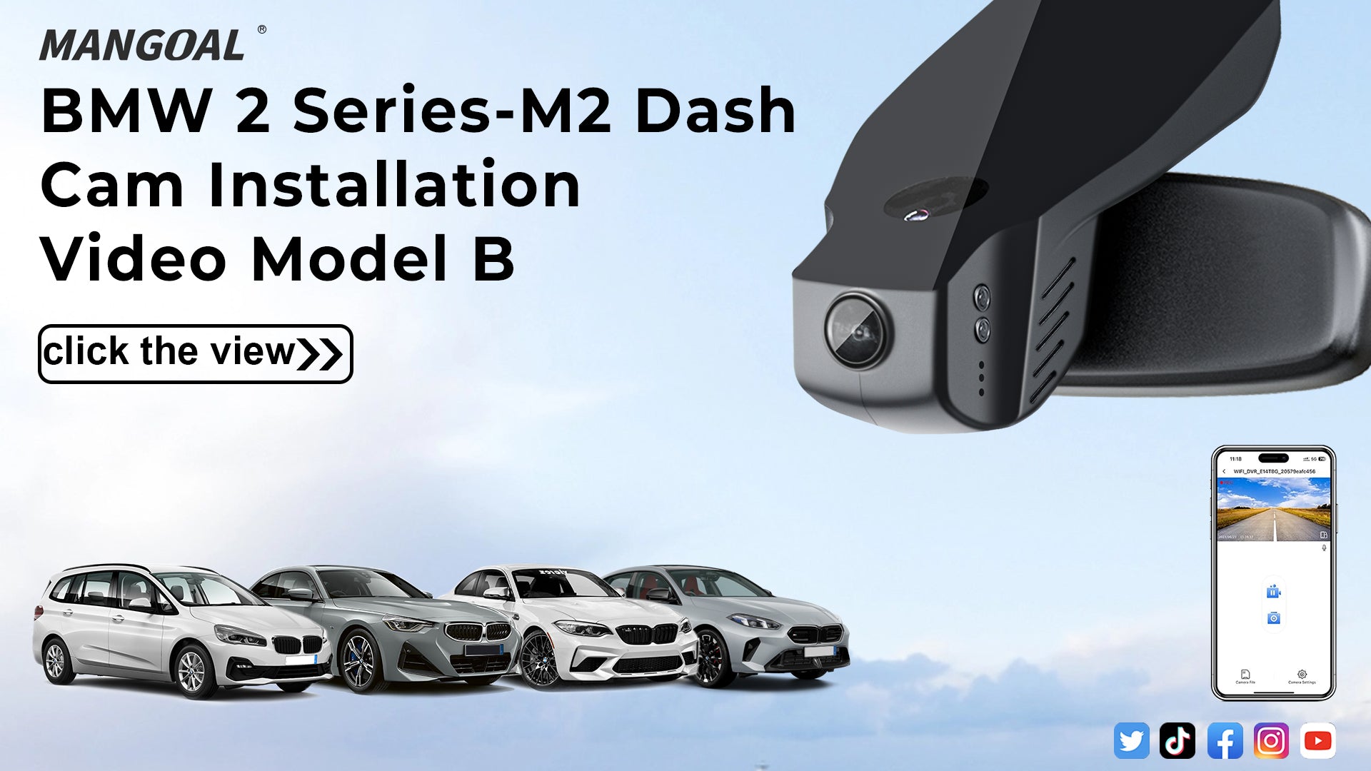 Load video: Mangoal Front 4K HDR Dash Cam STARVIS 2 for BMW 2 Series Coupé Convertible F22 F23 G42 Active Tourer Gran Tourer F45 F46 U06 Gran Coupé F44 M2 F87(Model B)