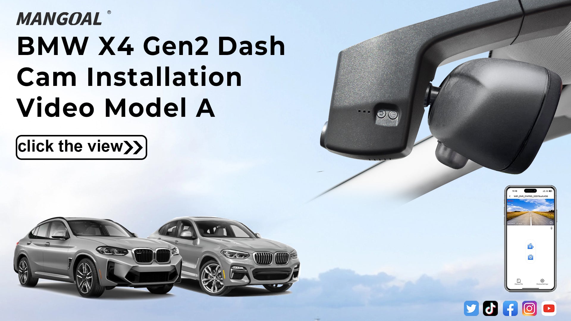 Load video: Mangoal Front 4K HDR Dash Cam STARVIS 2 for BMW X4 Gen2 G02 2019-2025 X4M F98 2020-2025(Model A)