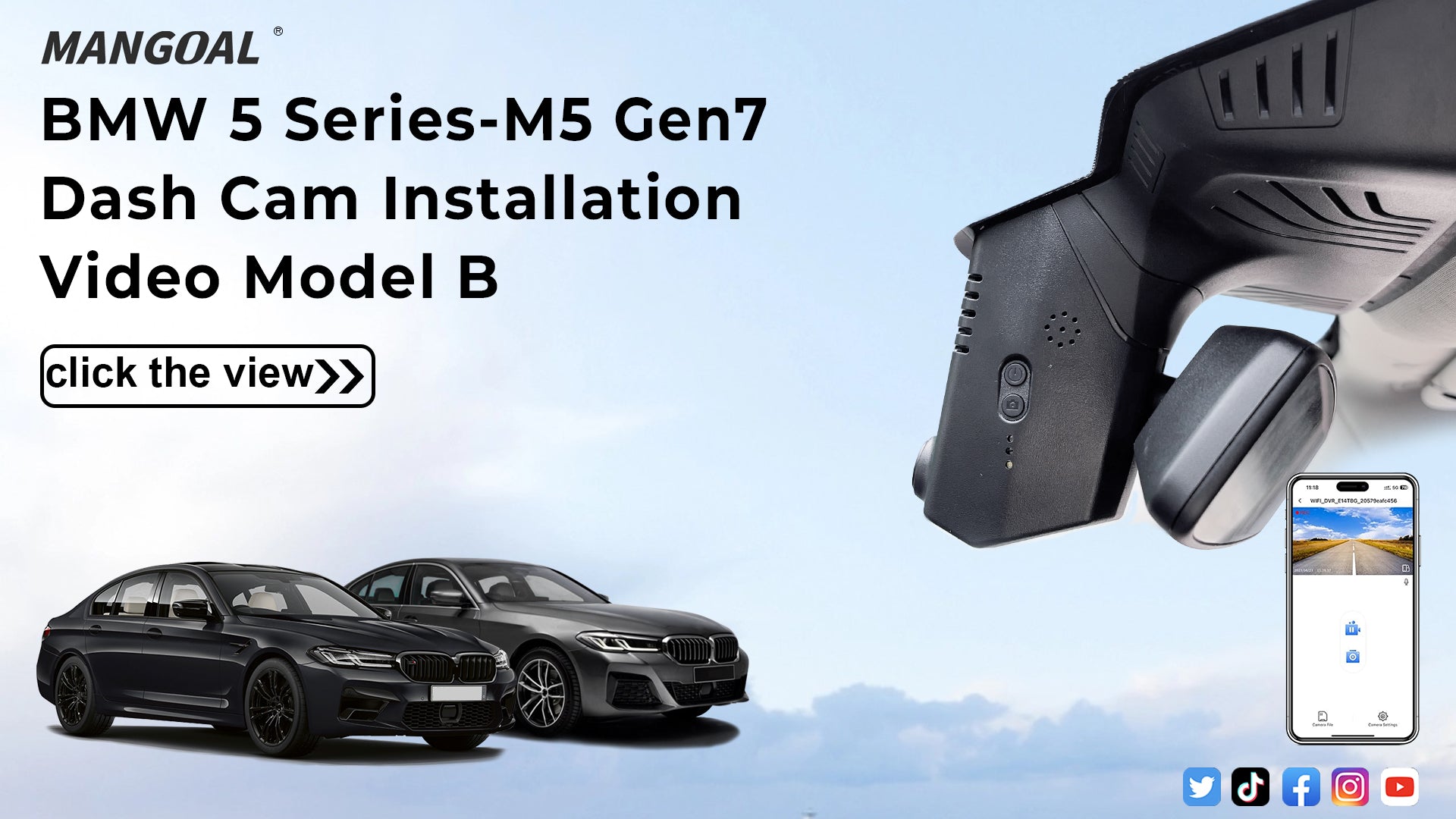 Load video: Mangoal Front 4K &amp; Rear 2K HDR Dash Cam, Dual STARVIS 2, for BMW 5 Series Gen7 G30 G31 G38 2018-2023 Select 2017 M5 F90(Model B)