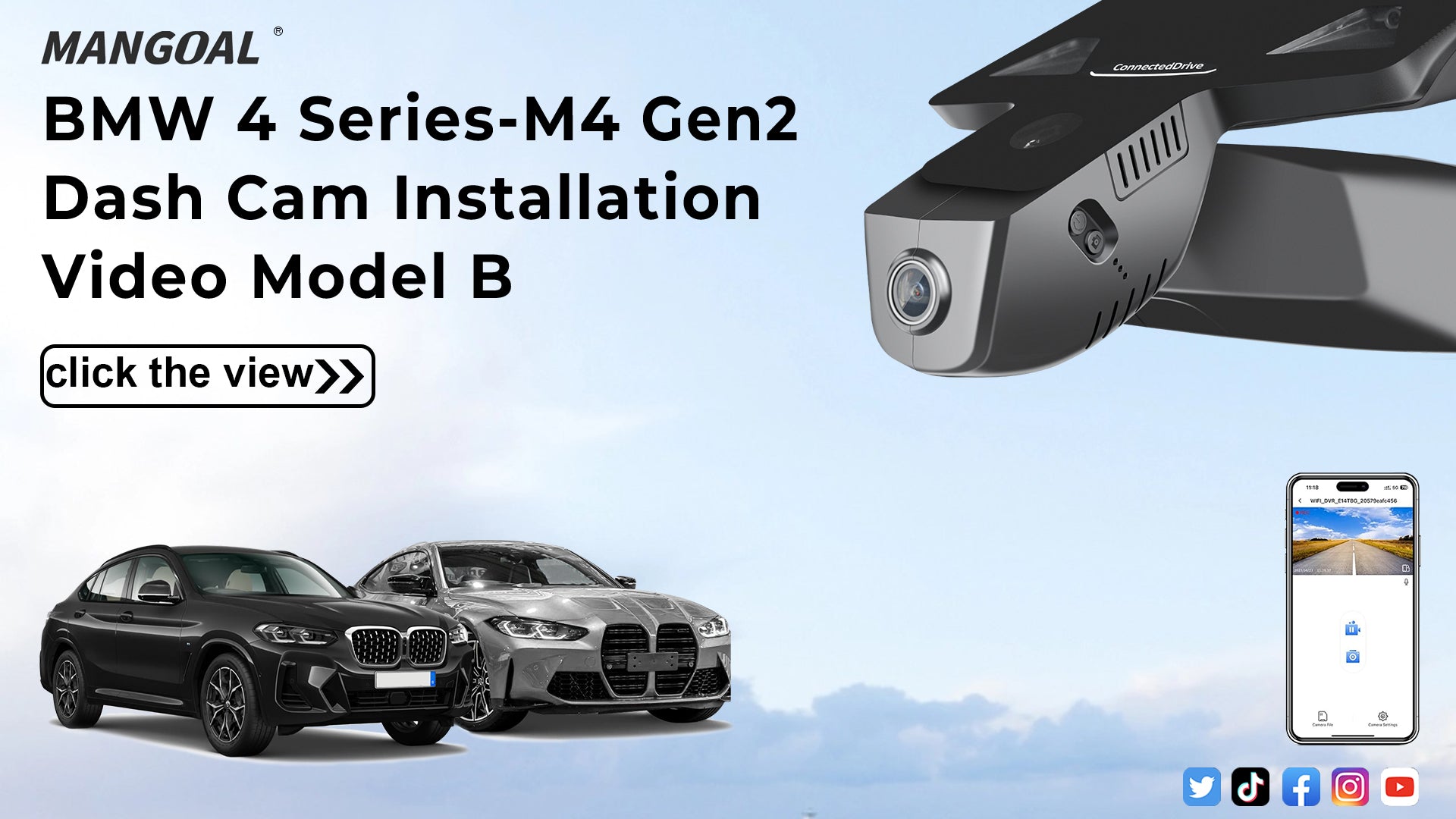 Charger la vidéo : Mangoal Front 4K &amp; Rear 2K HDR Dash Cam, Dual STARVIS 2, for BMW 4-Series Gen2 G22 G23 G26 2021-2026 M4 G82 G83(Model B)