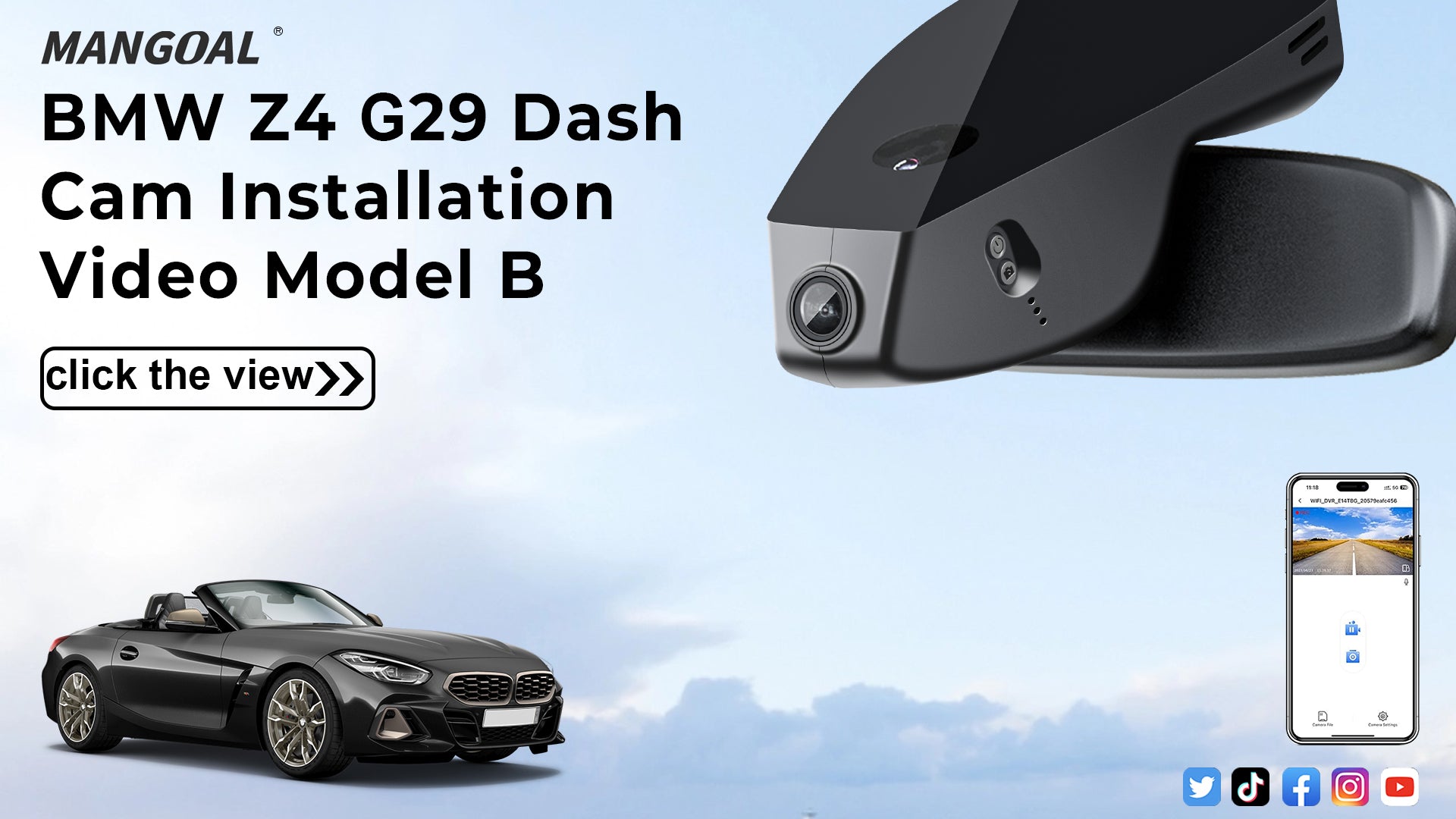 Charger la vidéo : Mangoal Front 4K &amp; Rear 2K HDR Dash Cam, Dual STARVIS 2, for BMW Z4 G29 2019-2026(Model B)