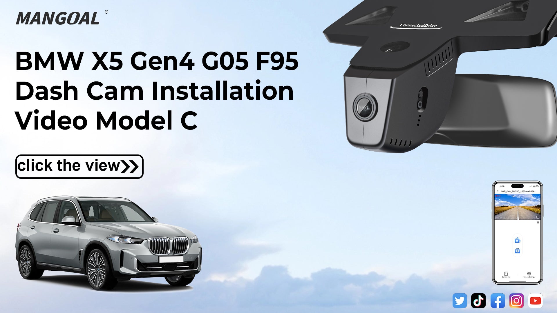 Charger la vidéo : Mangoal Front 4K HDR Dash Cam STARVIS 2 for BMW X5 Gen4 G05 F95 2023-2026 Facelift(Model C)
