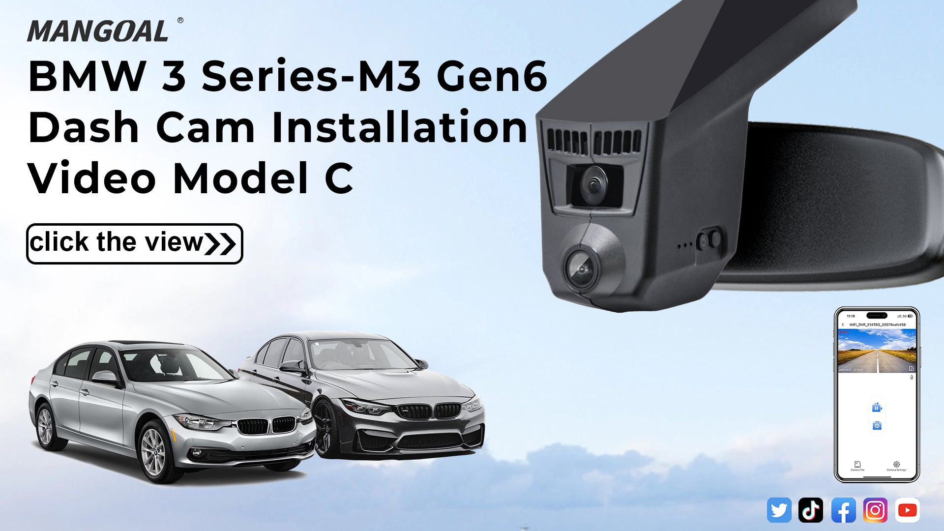 Load video: Mangoal Front 4K &amp; Rear 2K HDR Dash Cam, Dual STARVIS 2, for BMW 3-Series Gen6 F30 F31 F34 F35 2012-2018 Select 2019 M3 F80(Model C)