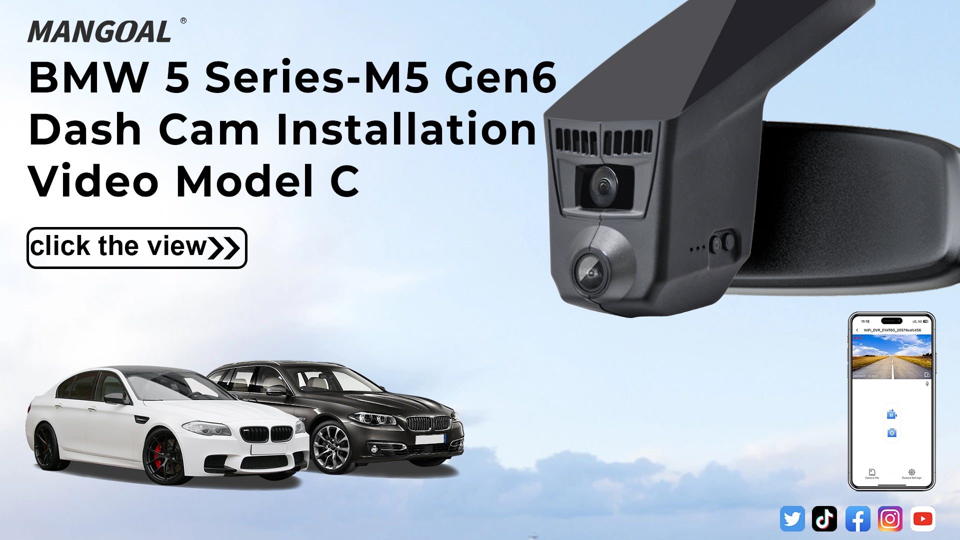 Load video: Mangoal Front 4K &amp; Rear 2K HDR Dash Cam, Dual STARVIS 2, for BMW 5 Series Gen6 F07 F10 F11 F18 2014-2016 Select 2017 M5 F10(Model C)