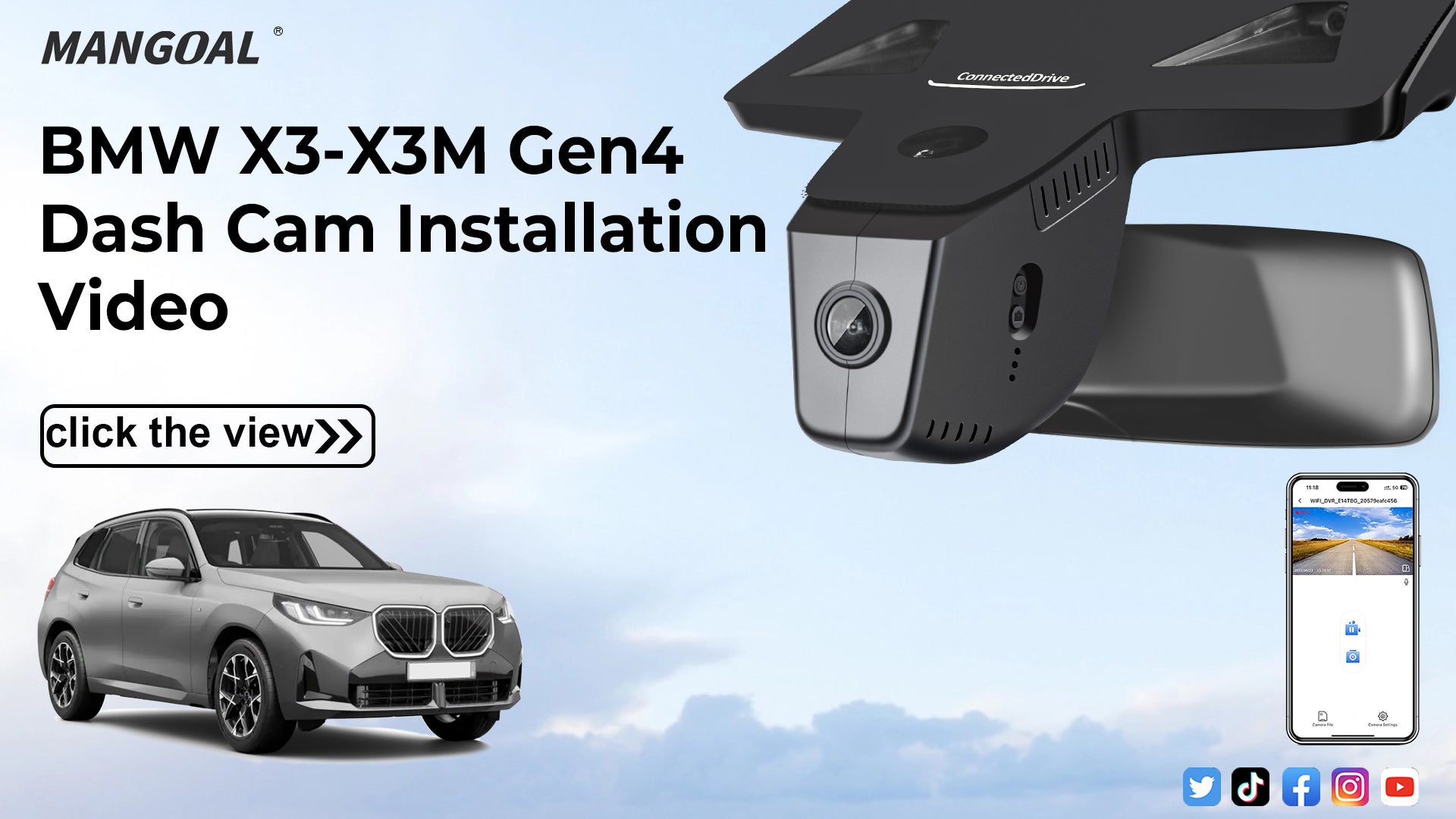 Load video: Mangoal Front 4K &amp; Rear 2K HDR Dash Cam, Dual STARVIS 2, for BMW X3 Gen4 G45 2025 2026