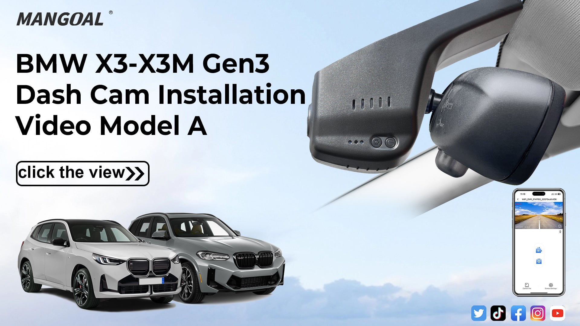 Load video: Mangoal Front 4K HDR Dash Cam STARVIS 2 for BMW Gen3 G01 X3 2018-2024, F97 X3M 2020+(Model A)