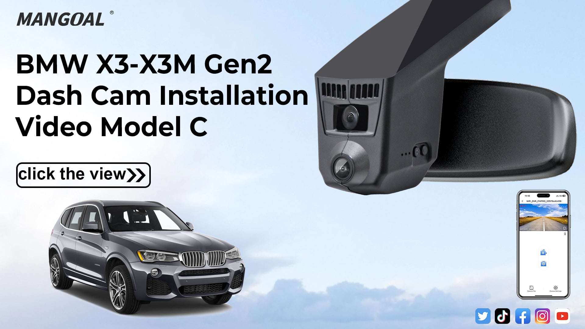 Load video: Mangoal Front 4K &amp; Rear 2K HDR Dash Cam, Dual STARVIS 2, for BMW X3 F25 Gen2 2013-2017(Model C)
