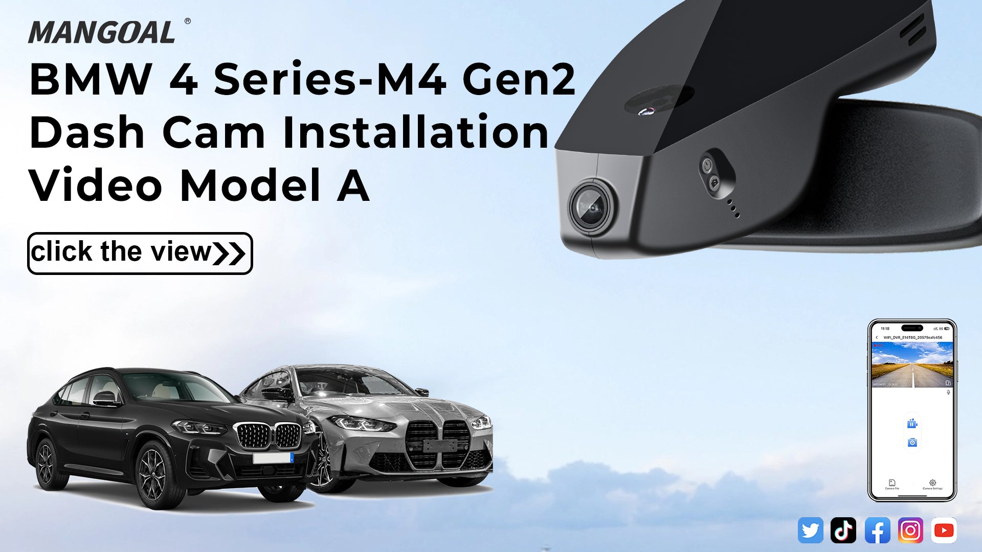 Charger la vidéo : Mangoal Front 4K &amp; Rear 2K HDR Dash Cam, Dual STARVIS 2, for BMW 4-Series Gen2 G22 G23 G26 2021-2026 M4 G82 G83(Model A)