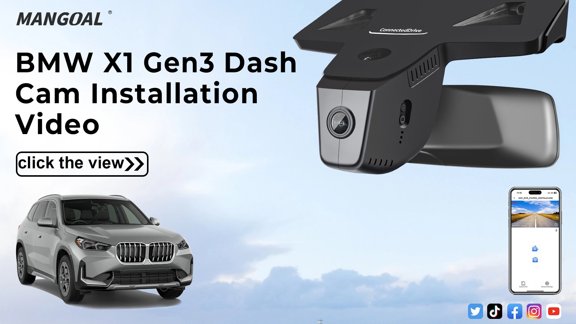 Charger la vidéo : Mangoal Front 4K &amp; Rear 2K HDR Dash Cam, Dual STARVIS 2, for BMW X1 Gen3 U11/U12 2023-2025(Model C)
