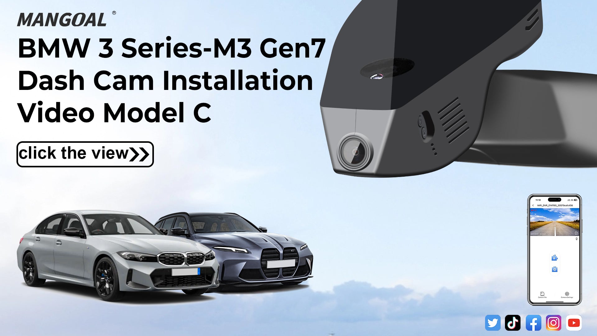 Load video: Mangoal Front 4K &amp; Rear 2K HDR Dash Cam, Dual STARVIS 2, for BMW 3-Series Gen7 G20 G21 G28 2020-2026 Select 2019 M3 G80 G81(Model C)