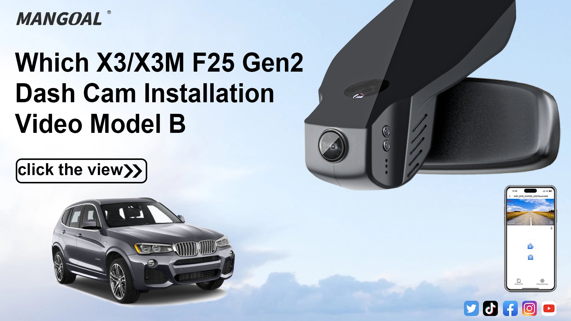 Load video: Mangoal Front 4K &amp; Rear 2K HDR Dash Cam, Dual STARVIS 2, for BMW X3 F25 Gen2 2013-2017(Model B)
