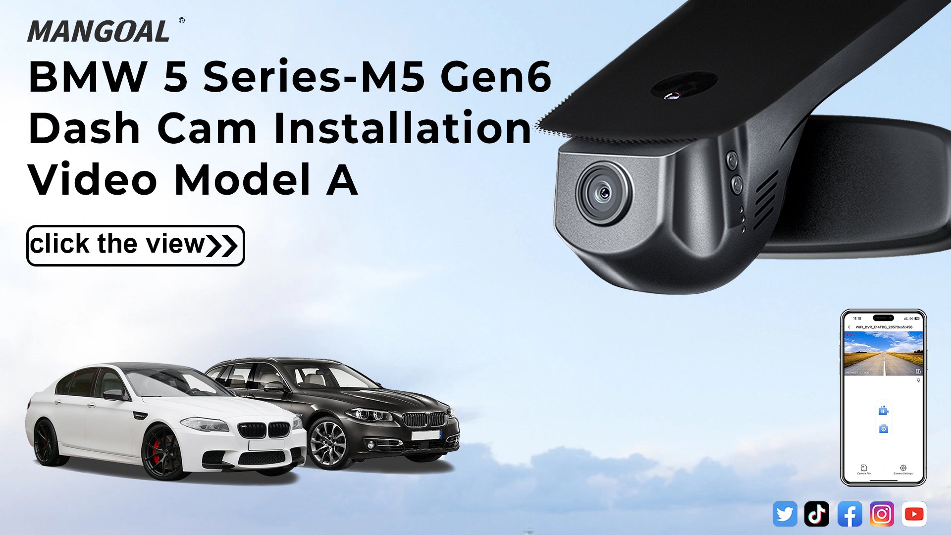 Load video: Mangoal Front 4K &amp; Rear 2K HDR Dash Cam, Dual STARVIS 2, for BMW 5 Series Gen6 F07 F10 F11 F18 2014-2016 Select 2017 M5 F10(Model A)