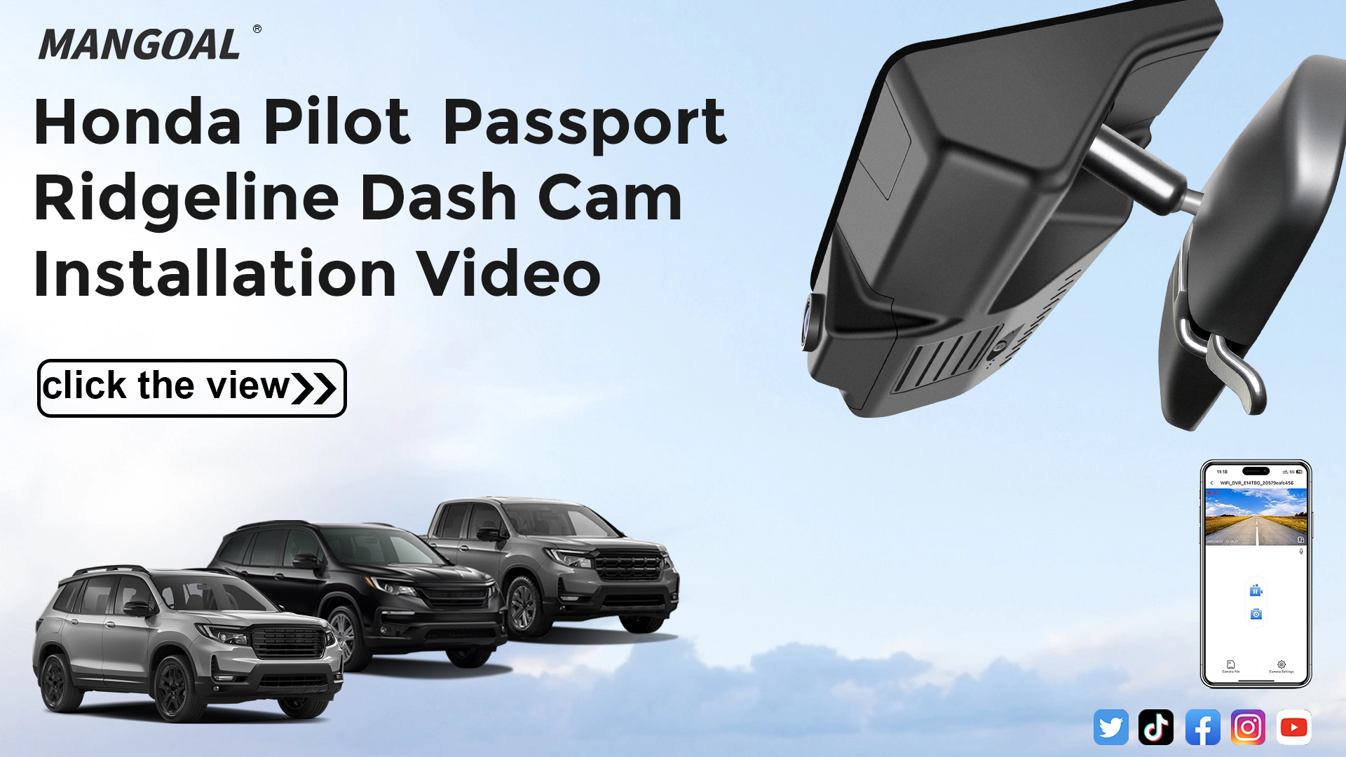 Load video: Mangoal Front 4K &amp; Rear 2K HDR Dash Cam, Dual STARVIS 2 for Honda Pilot &amp; Passport &amp; Ridgeline (Model A)