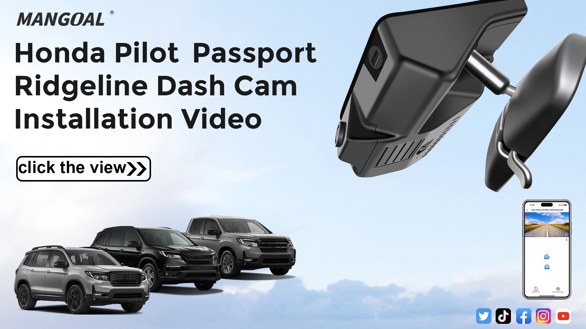 Load video: Mangoal Front 4K &amp; Rear 2K HDR Dash Cam, Dual STARVIS 2 for Honda Pilot &amp; Passport &amp; Ridgeline (Model B)